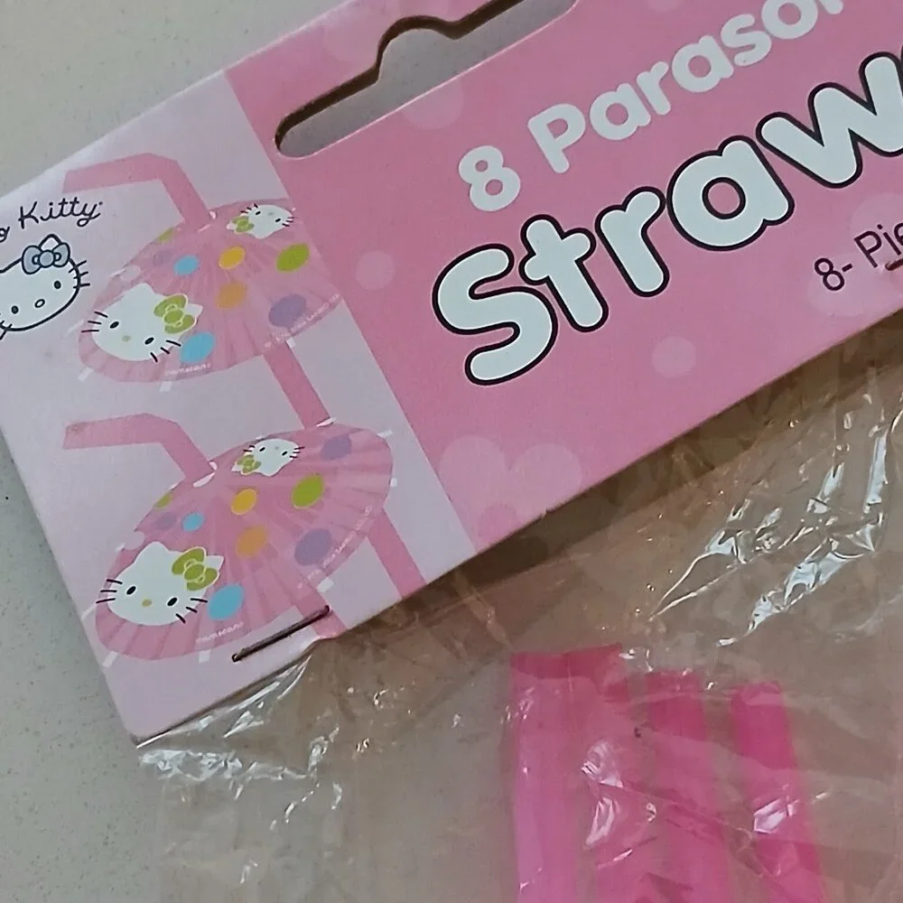 Cute, Fun Kids Straws - Colorful Curly & Hello Kitty Umbrella